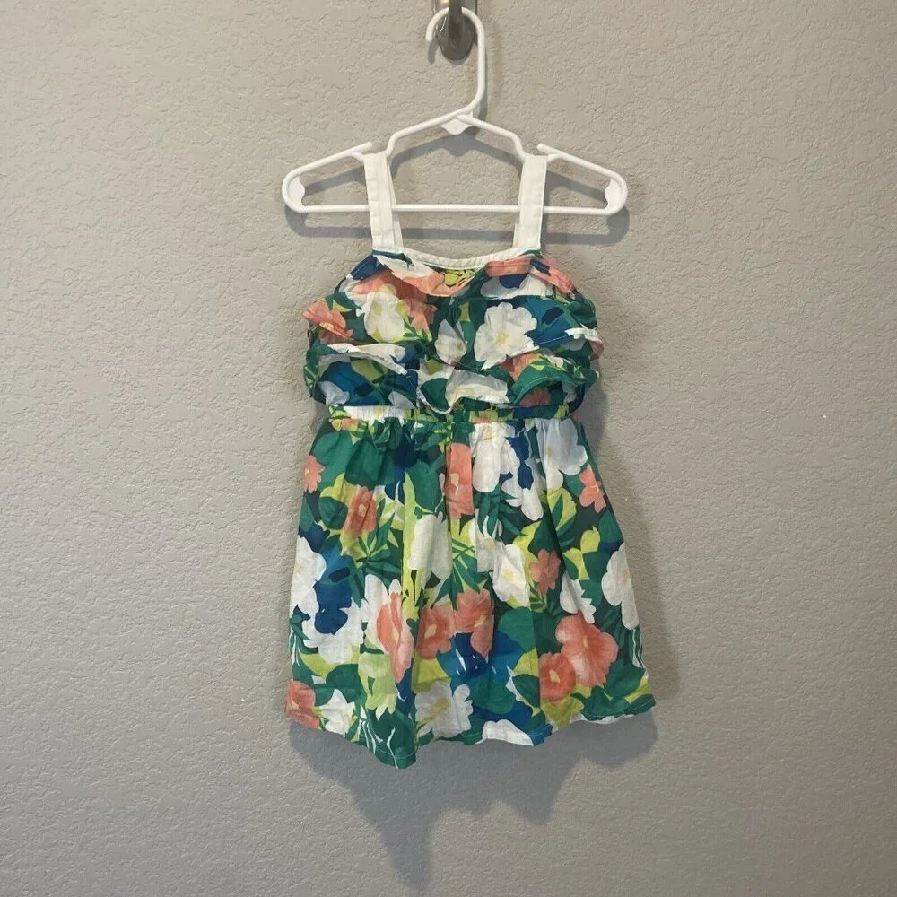 Gymboree 3T Tropical Floral Sunny Safari Dress Sun Summer Green Coral Ruffles